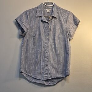 J. Crew Blue and White Striped Short-Sleeve Button-Down Shirt